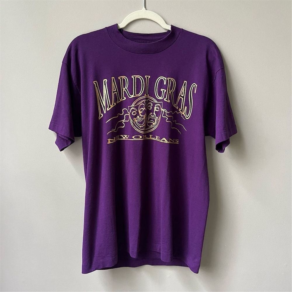 Vintage Mardi Gras T-Shirt Men's Large Purple Graphic Print New Orleans Tee